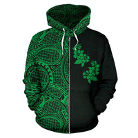 Hibiscus Hoodie Zip up Polynesian Half Style Green - Polynesian Pride