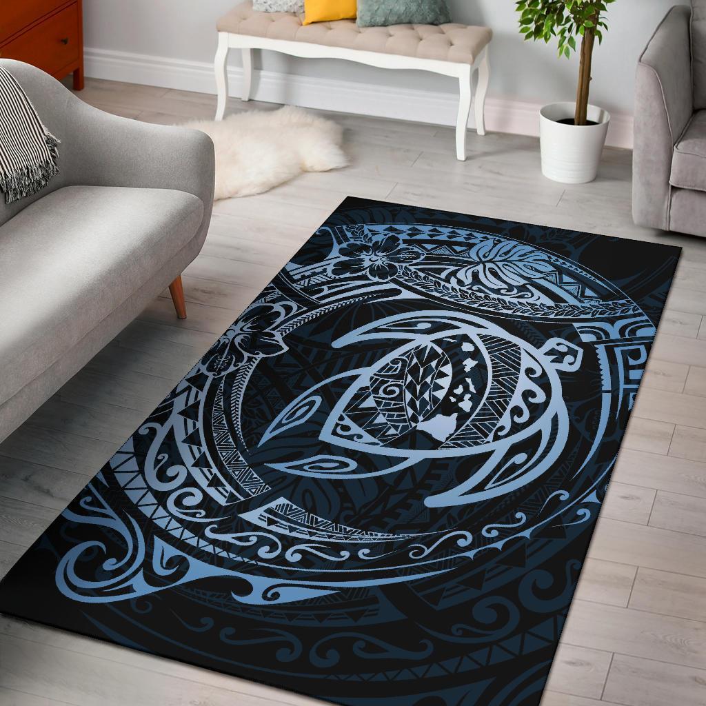Hawaiian Map Turtle Polynesian Circle Rug AH Rug Blue - Polynesian Pride