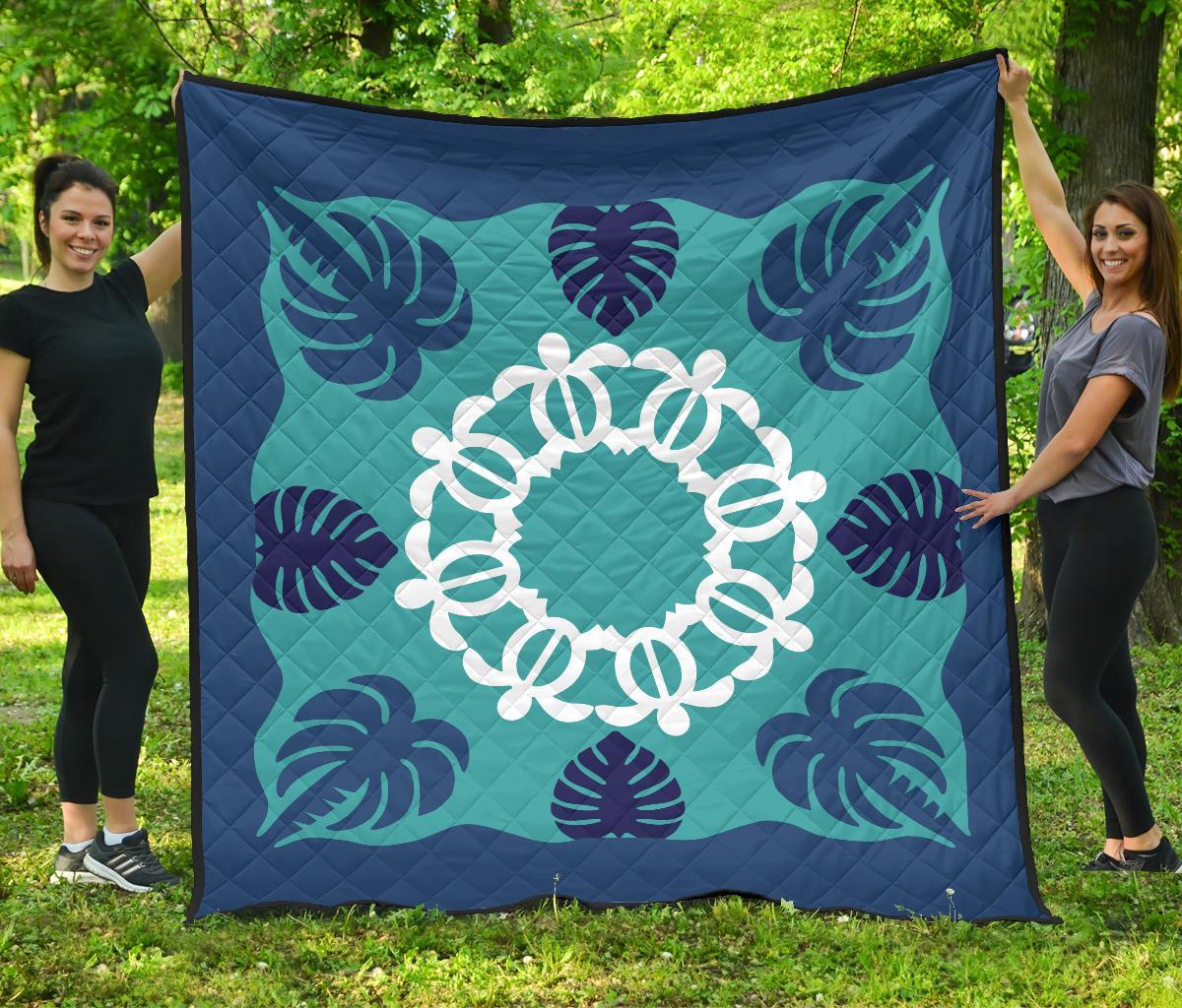 Hawaiian Turtle Coconut Pattern Premium Quilt - Indigo - Argu Style - AH Indigo - Polynesian Pride
