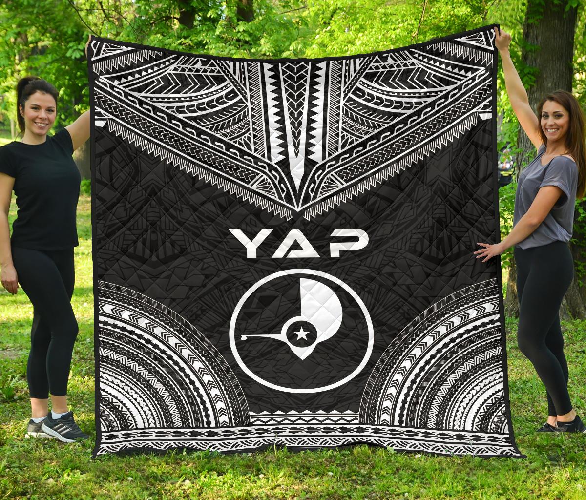 Yap Premium Quilt - Yap Flag Polynesian Chief Black Version Black - Polynesian Pride