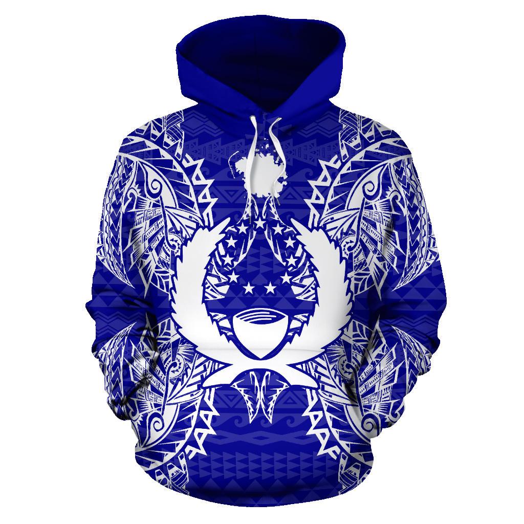 Pohnpei Polynesian ll Over Hoodie Map Blue - Polynesian Pride