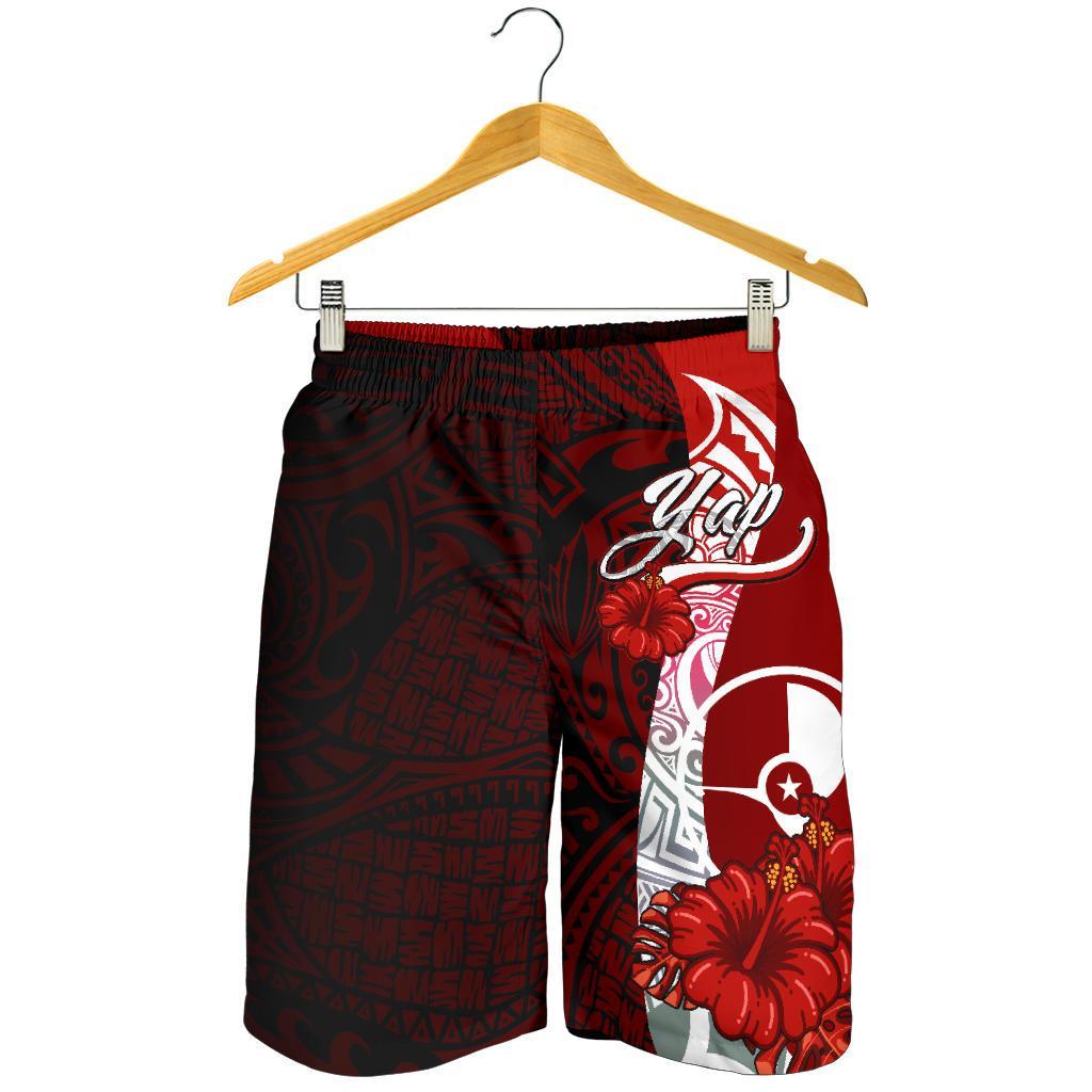 Yap Polynesian Men's Shorts - Coat Of Arm With Hibiscus - Polynesian Pride