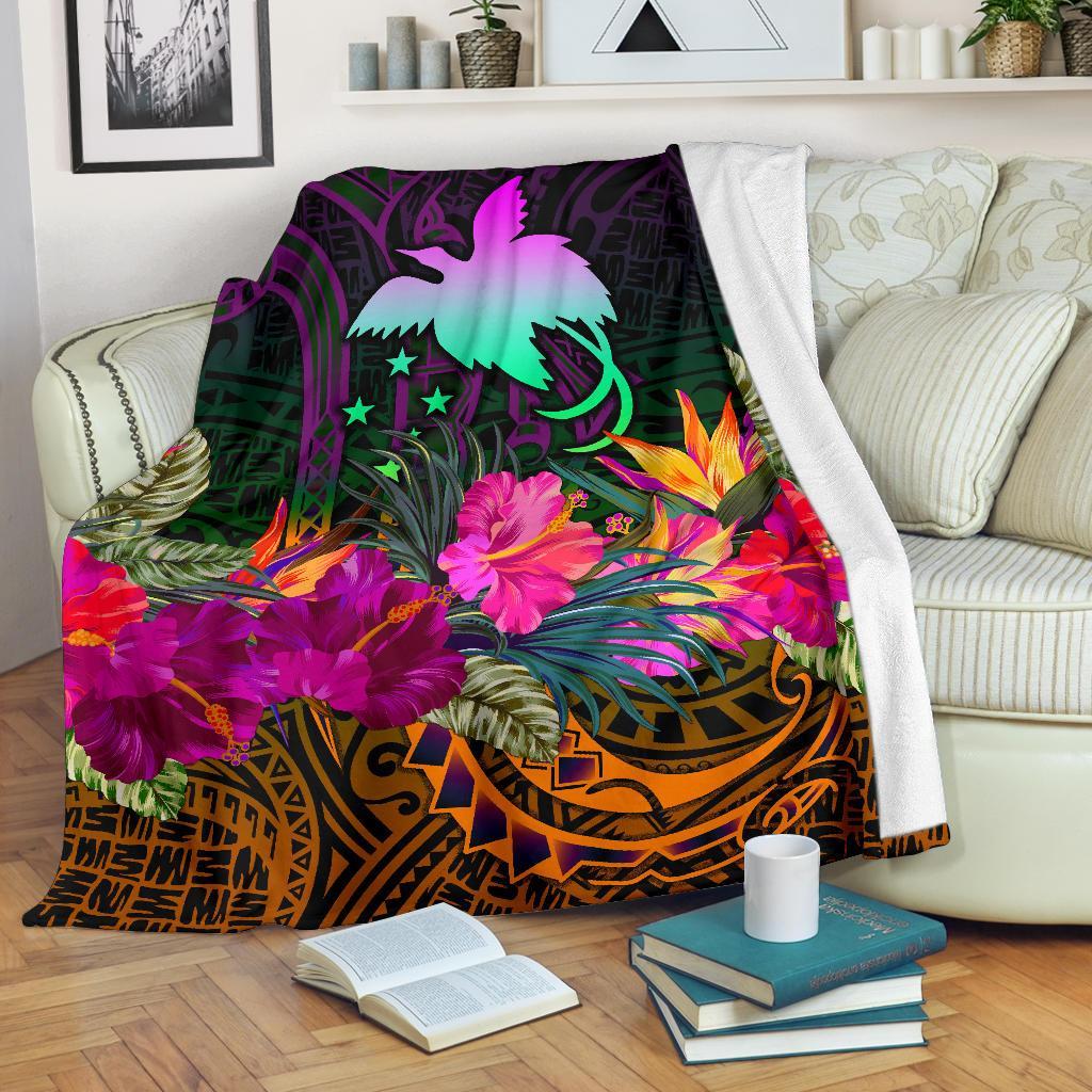 Papua New Guinea Premium Blanket - Summer Hibiscus White - Polynesian Pride