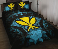 Kanaka Maoli (Hawaii) Polynesian Quilt Bed Set Hibiscus Blue Black - Polynesian Pride