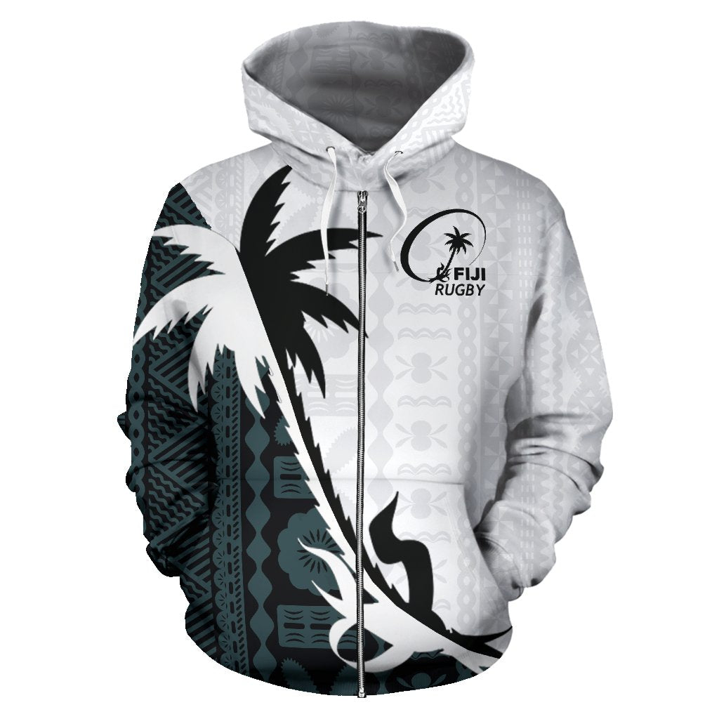 Fiji Rugby Tapa Zip up Hoodie Fiji Rugby Coat of Arms Coconut Tree - Polynesian Pride
