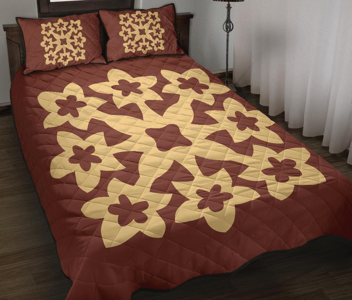 Hawaiian Quilt Bed Set Royal Pattern - Coral - A1 Style - Polynesian Pride