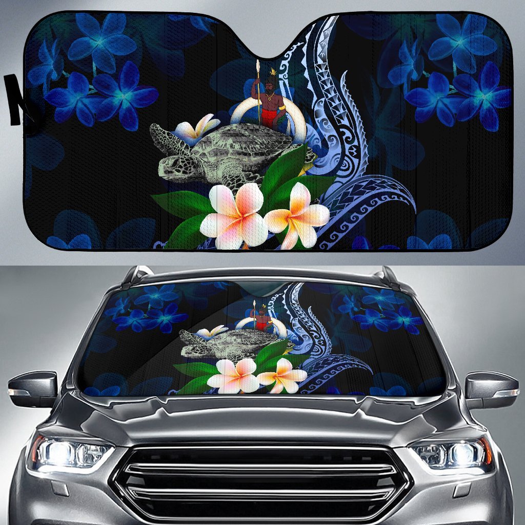 Vanuatu Polynesian Sun Shades - Turtle With Plumeria Flowers One Style Universal Fit Blue - Polynesian Pride