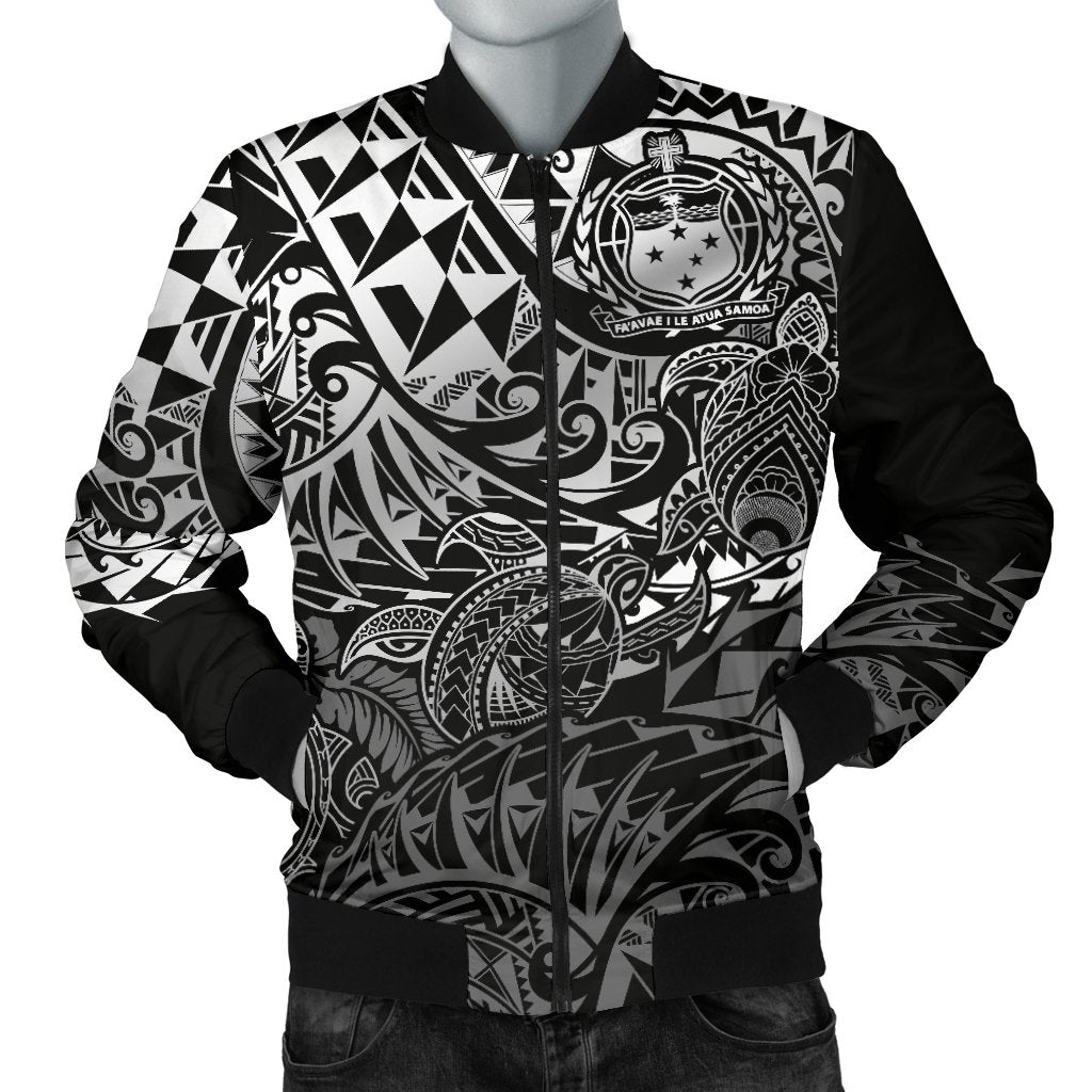 Samoa Polynesian Bomber Jacket (Men) - White Turtle Flowing White - Polynesian Pride