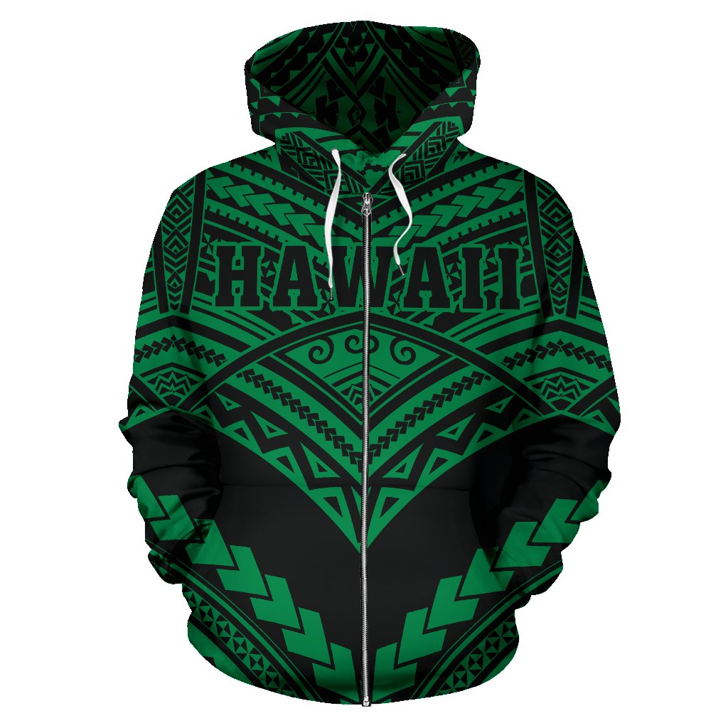 Hawaii Polynesian Zip up Hoodie Tribal New Warrior Style Green Color - Polynesian Pride