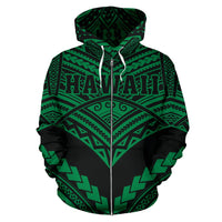 Hawaii Polynesian Zip up Hoodie Tribal New Warrior Style Green Color - Polynesian Pride