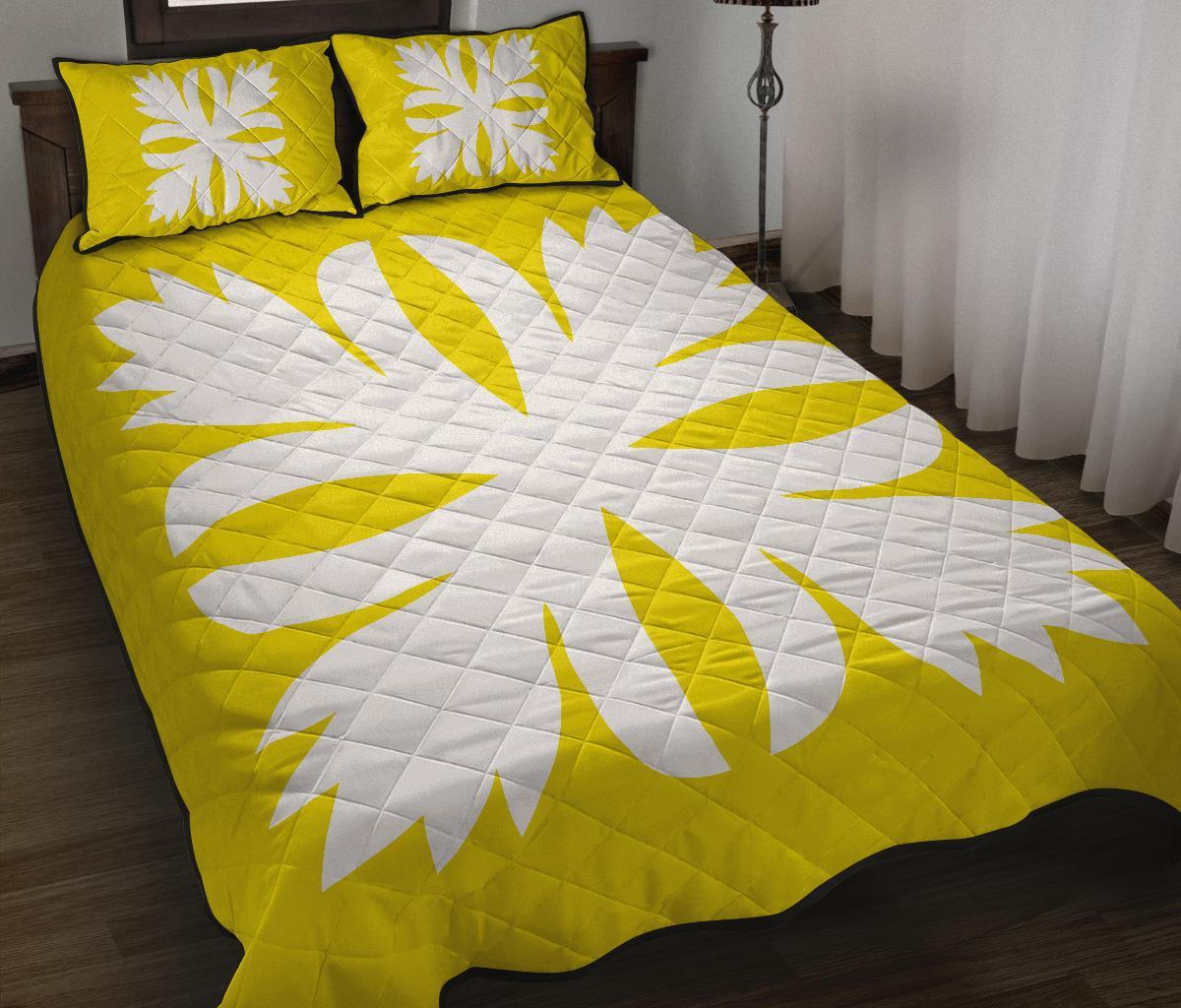 Hawaiian Royal Pattern Quilt Bed Set - Yellow - C3 Style Yellow - Polynesian Pride