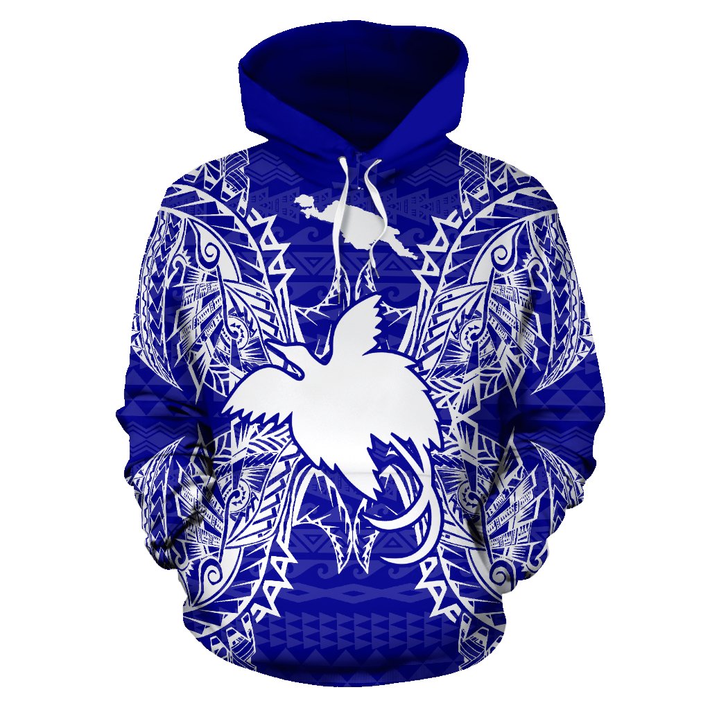 Papua New Guinea Polynesian ll Over Hoodie Map Blue - Polynesian Pride
