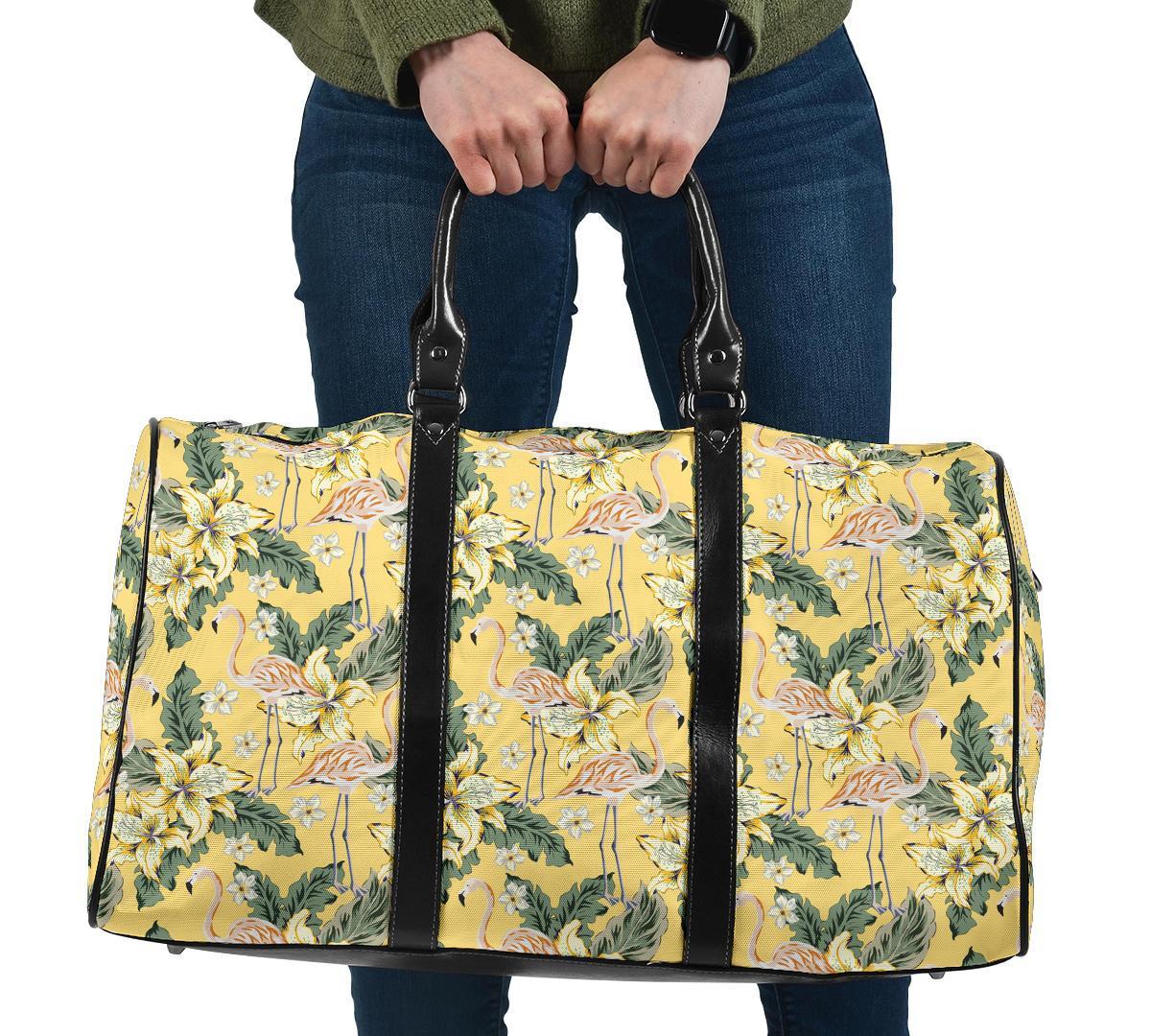 Tropical Flamingo Yellow Hawaii Travel Bag Travel Bag One size Black - Polynesian Pride