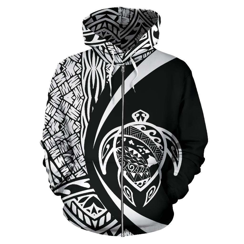 Polynesian Turtle Map of Hawaii Zip Hoodie White Circle Style - Polynesian Pride