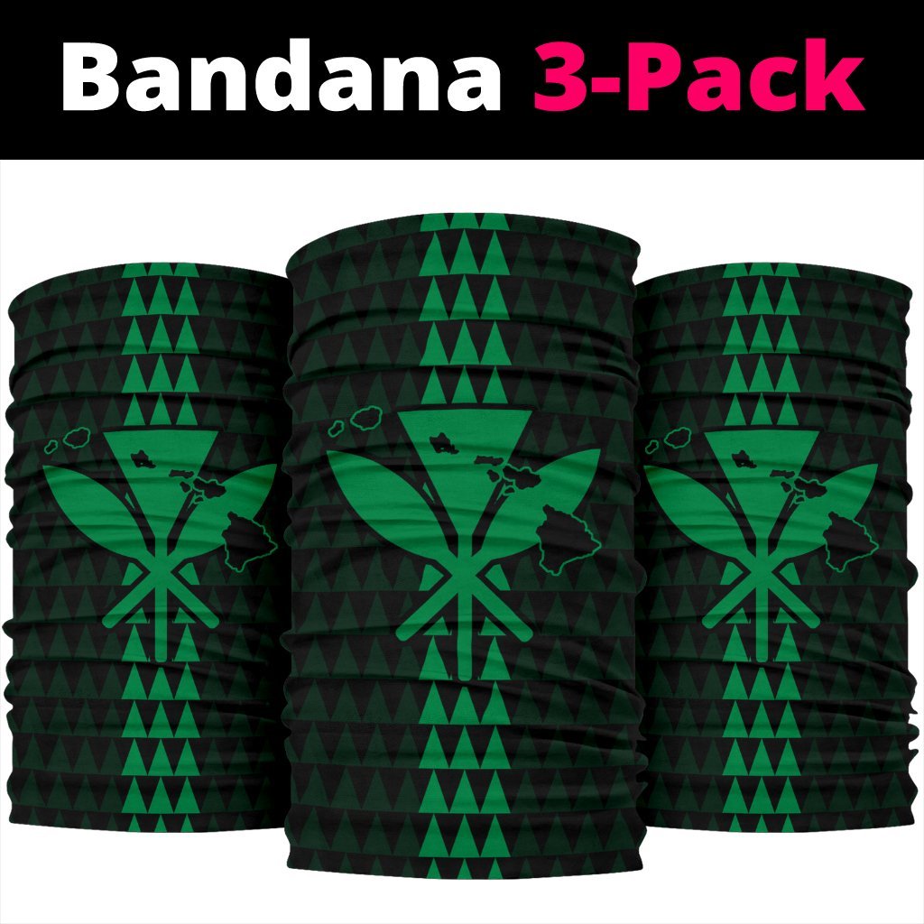 Hawaii Kanaka Map Kakau Bandana 3 - Pack - Green - Polynesian Pride