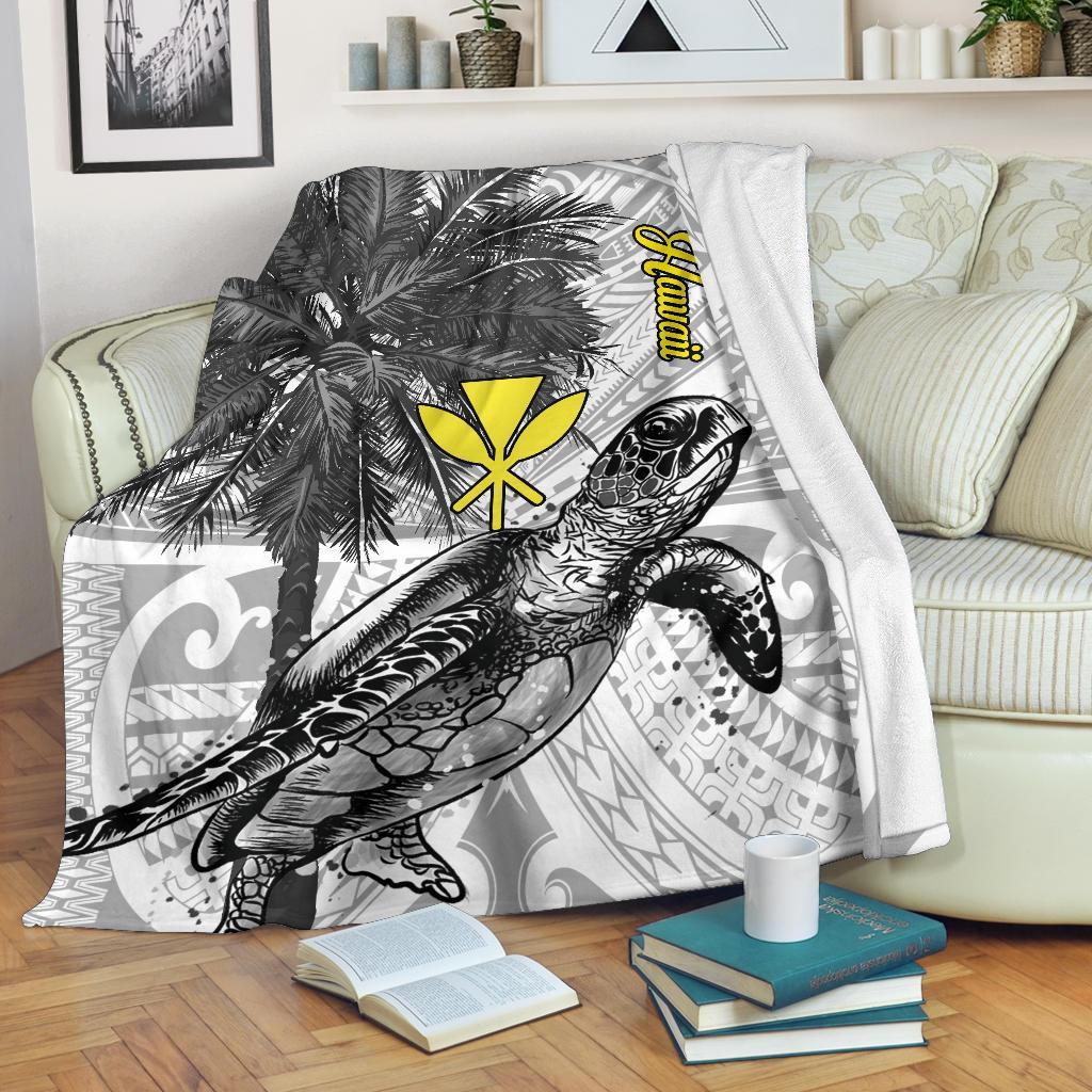 Hawaii Premium Blankets - Turtle Palm Tree White - Polynesian Pride