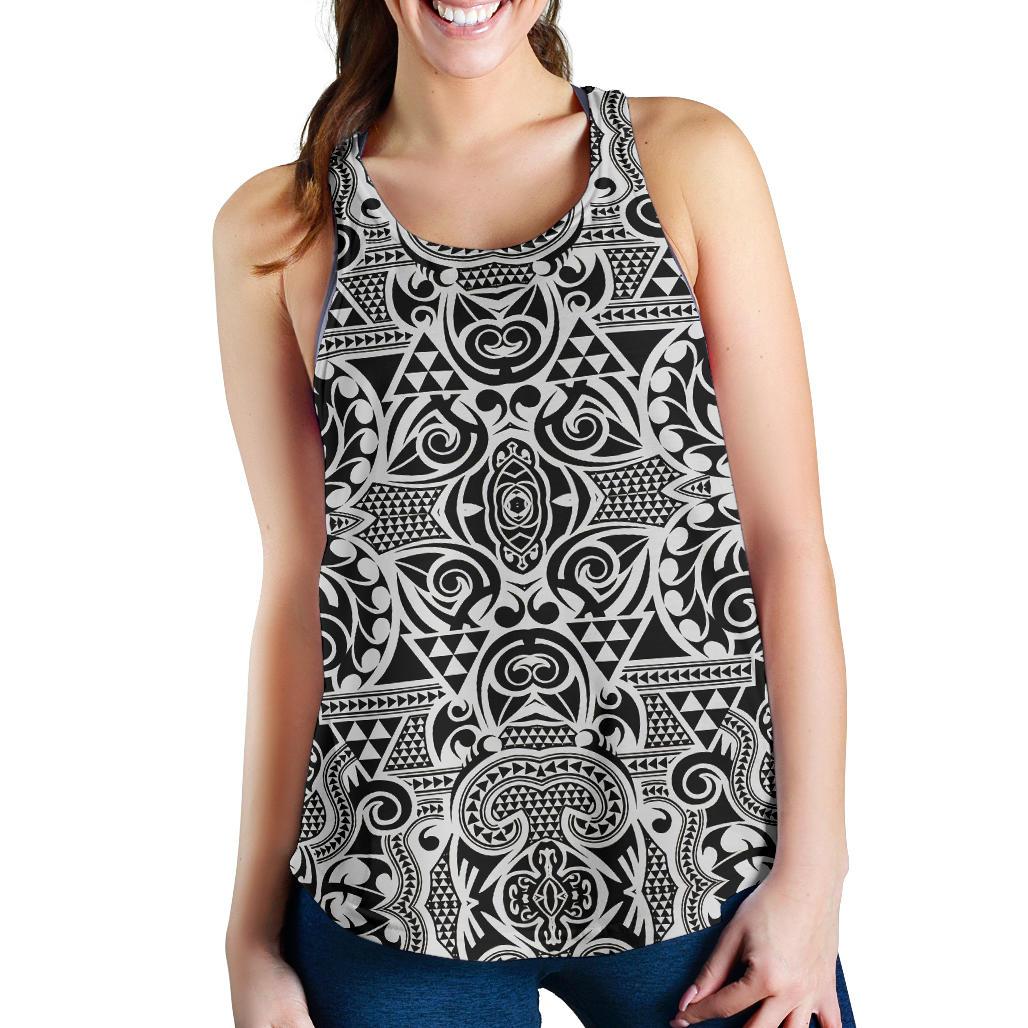 Polynesian Kakau Turtle Women's Racerback Tank Top White - Polynesian Pride