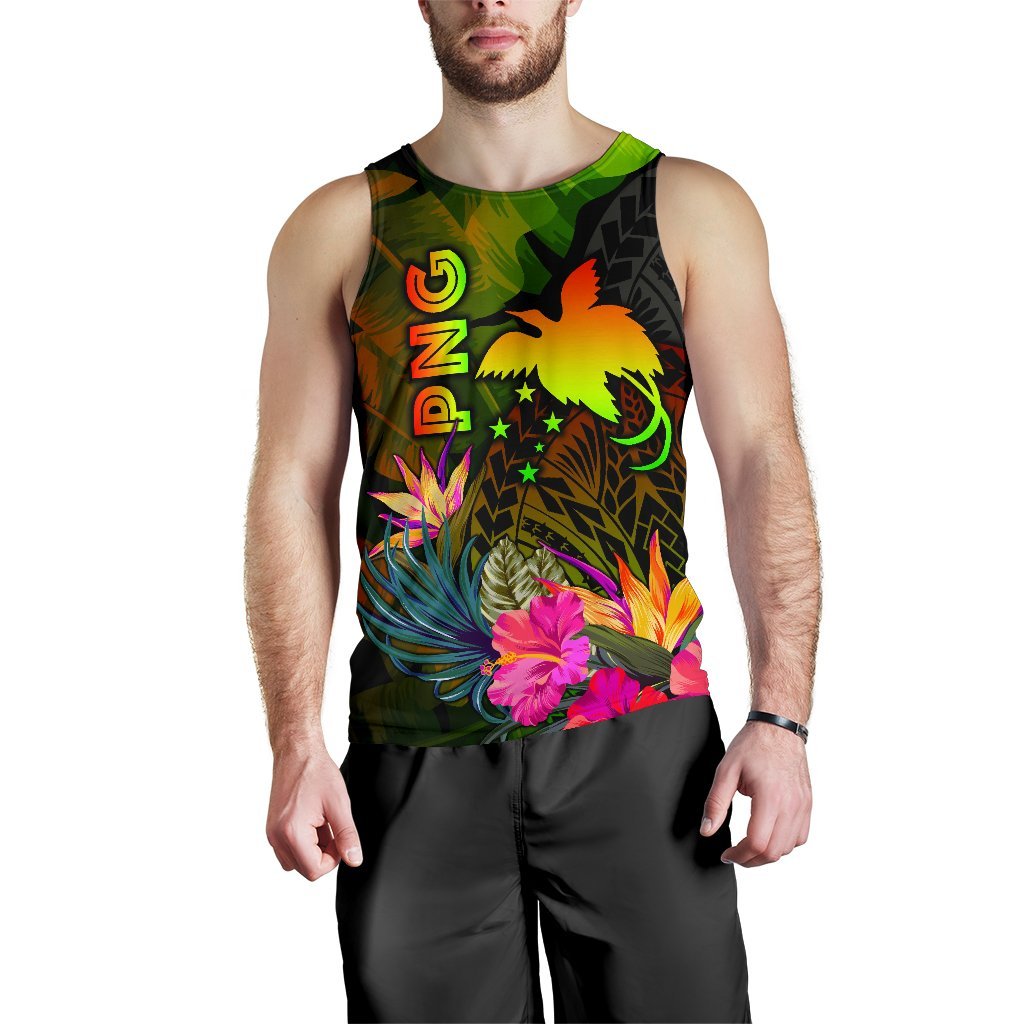 Papua New Guinea Polynesian Men's Tank Top - Hibiscus and Banana Leaves - Polynesian Pride