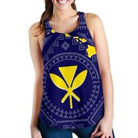 Hawaii Women's Racerback Tank - Hawaii Kanaka Maoli And Map ( Blue) - Polynesian Pride