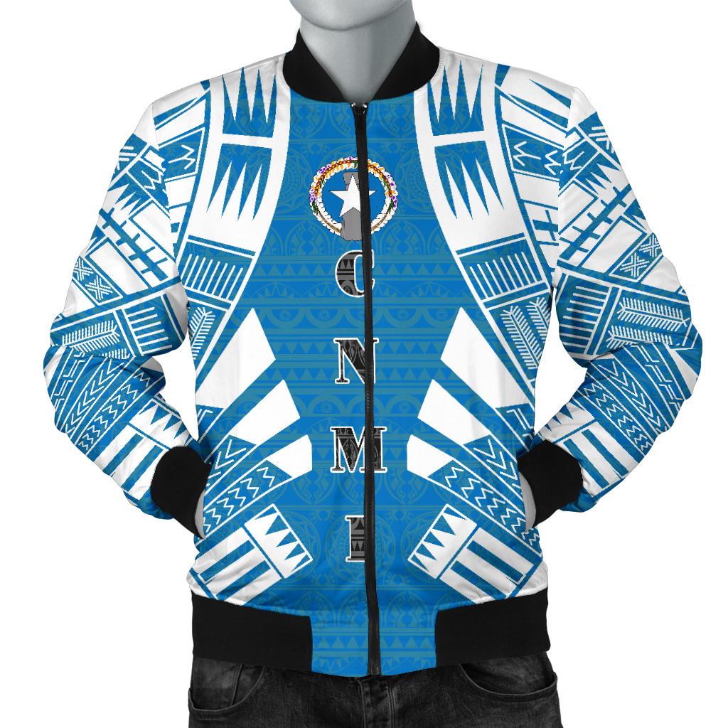 Northern Mariana Islands Men Bomber Jackets - Polynesian Tattoo Flag White - Polynesian Pride