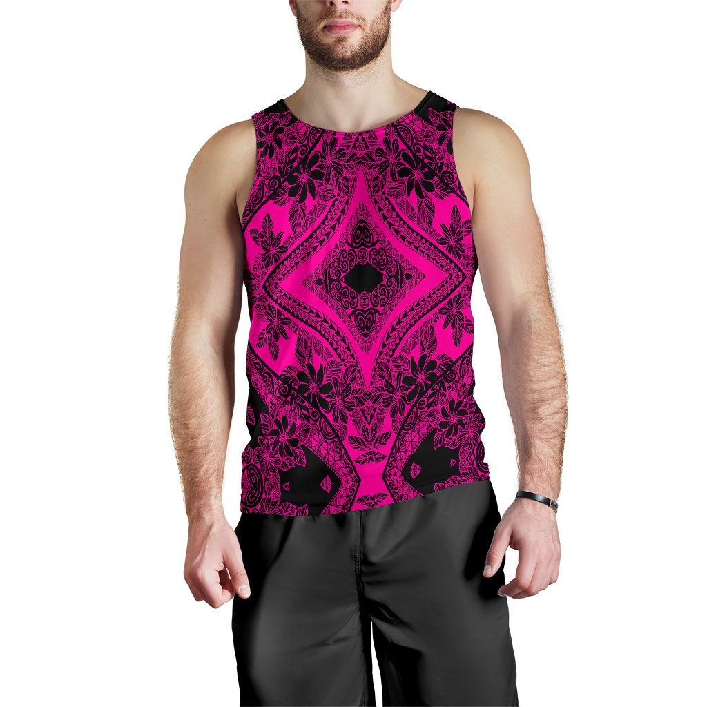 Polynesian Plumeria Mix Pink Black Hawaii Men's Tank Top Pink - Polynesian Pride