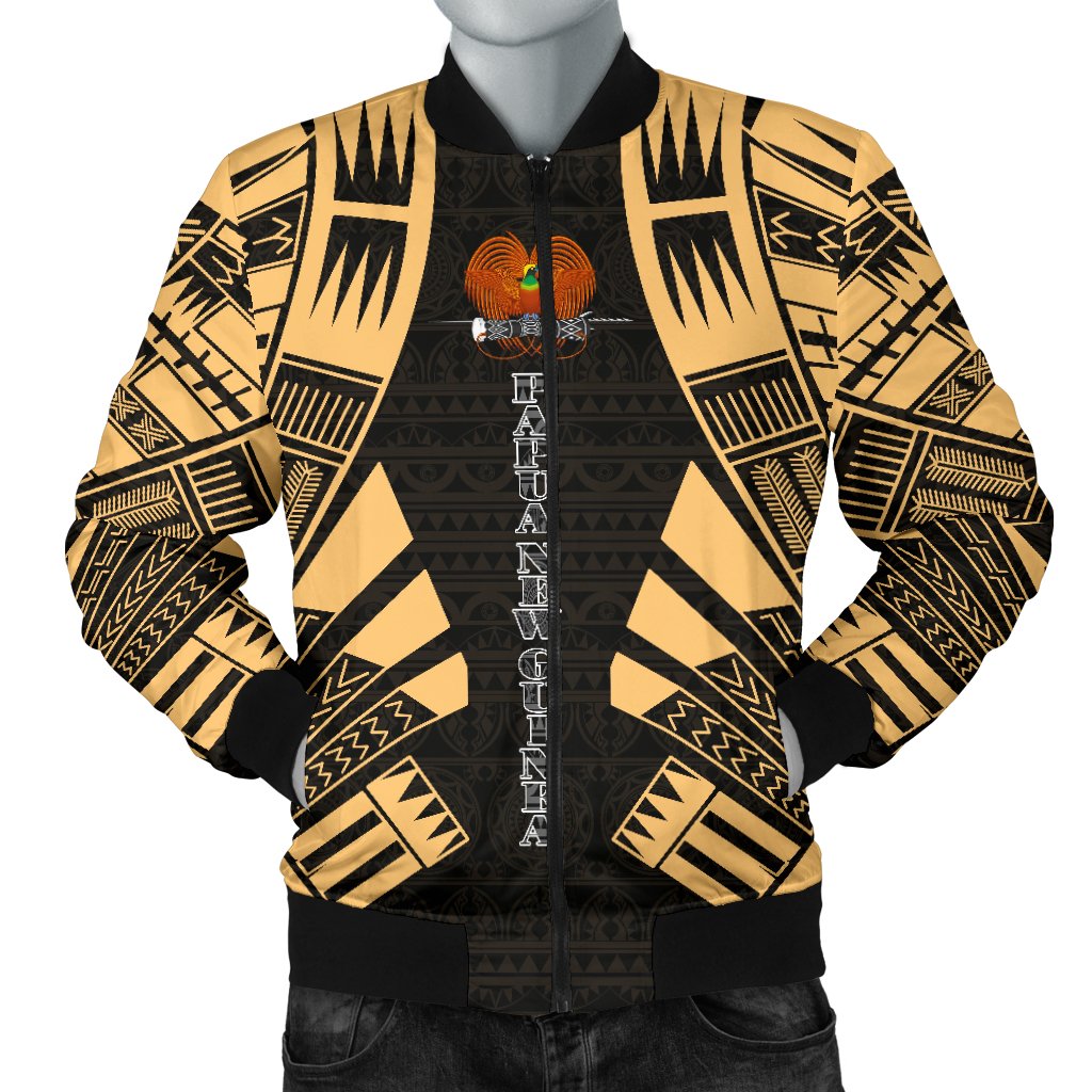 Papua New Guinea Men Bomber Jackets - Polynesian Tattoo Gold Gold - Polynesian Pride