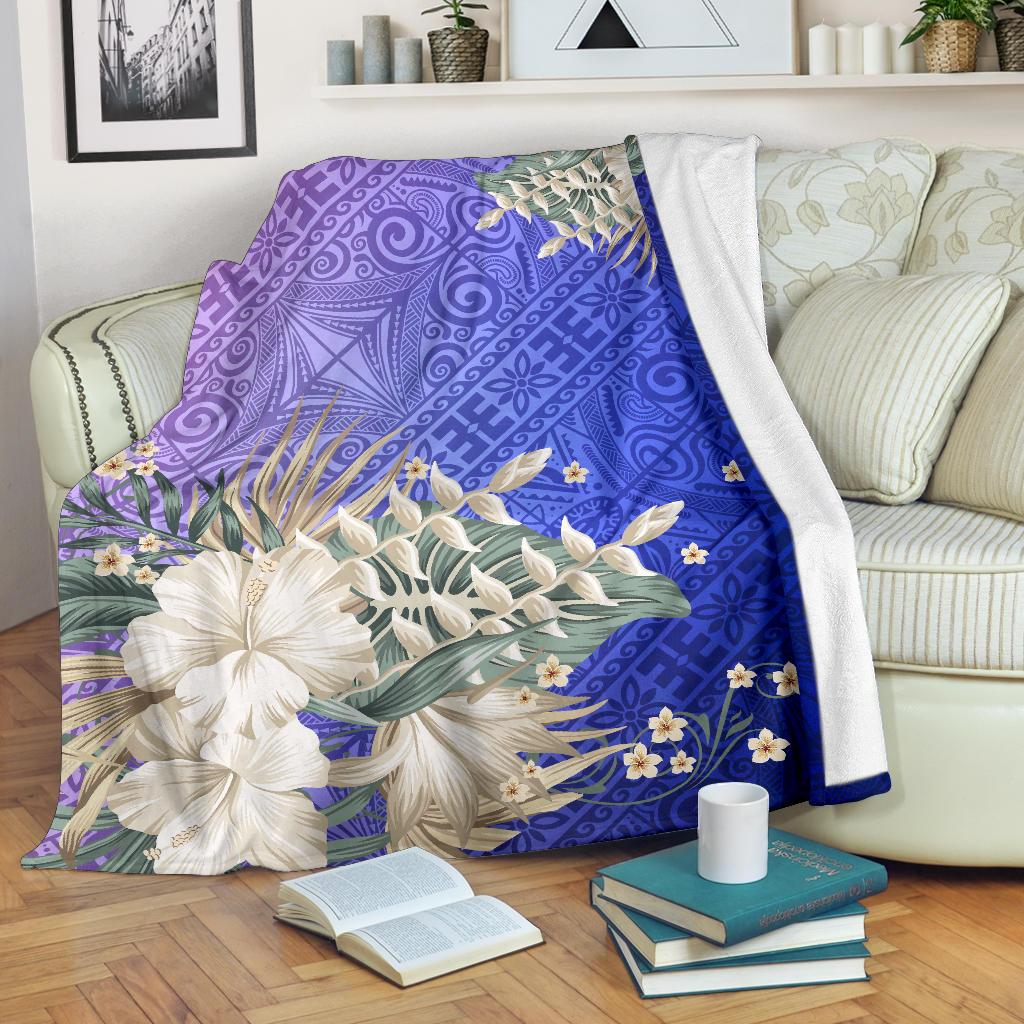 Hawaii Premium Blanket - Hawaii Hibiscus Polynesian Culture Revival White - Polynesian Pride