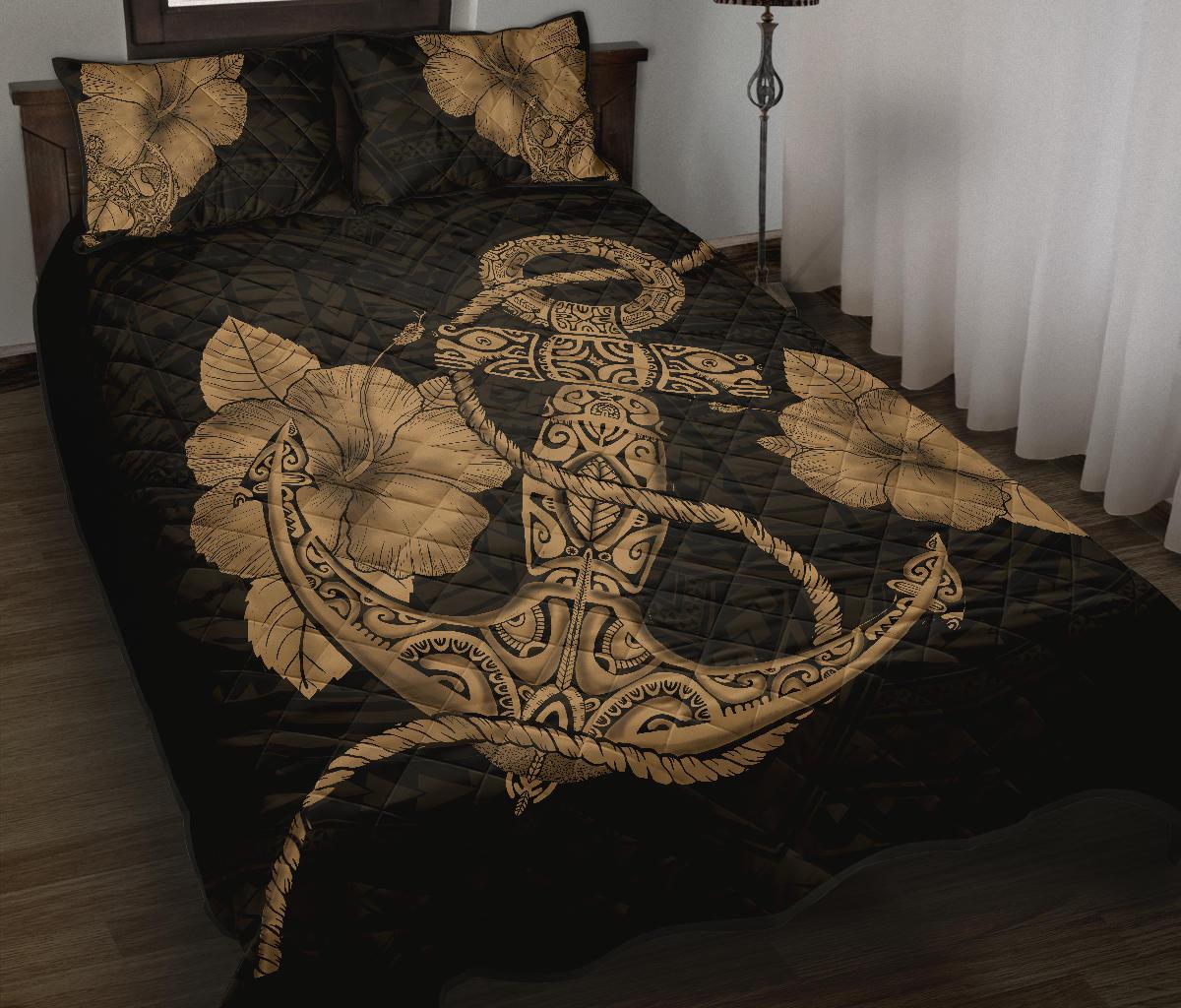 Anchor Poly Tribal Quilt Bed Set Gold - Polynesian Pride