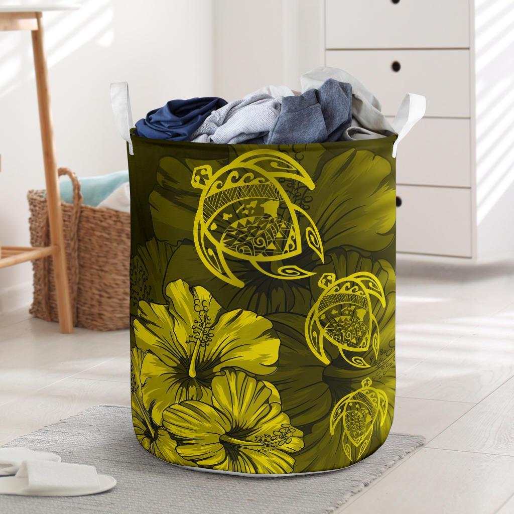Hibiscus Turtles Hawaii Laundry Basket Yellow AH Laundry Basket - Hibiscus Turtles Hawaii Laundry Basket - Yellow - AH - J6 One Size White - Polynesian Pride