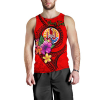 Tahiti Polynesian Custom Personalised Men's Tank Top - Floral With Seal Red - Polynesian Pride
