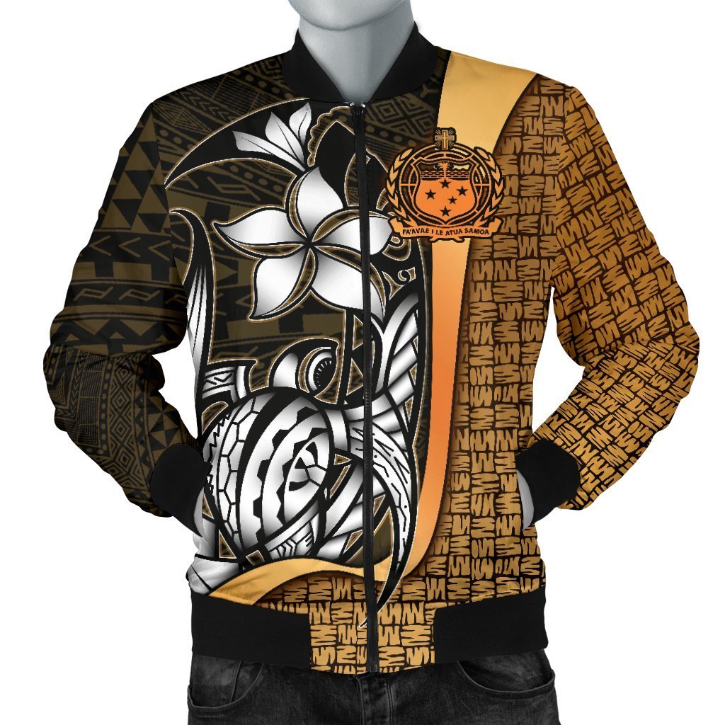 Samoa Polynesian Men's Bomber Jackets Gold - Turtle With Hook Gold - Polynesian Pride