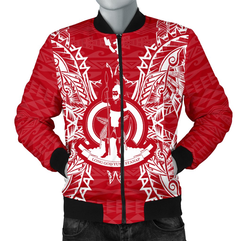 Vanuatu Polynesian Men's Bomber Jacket Map Red White Red - Polynesian Pride