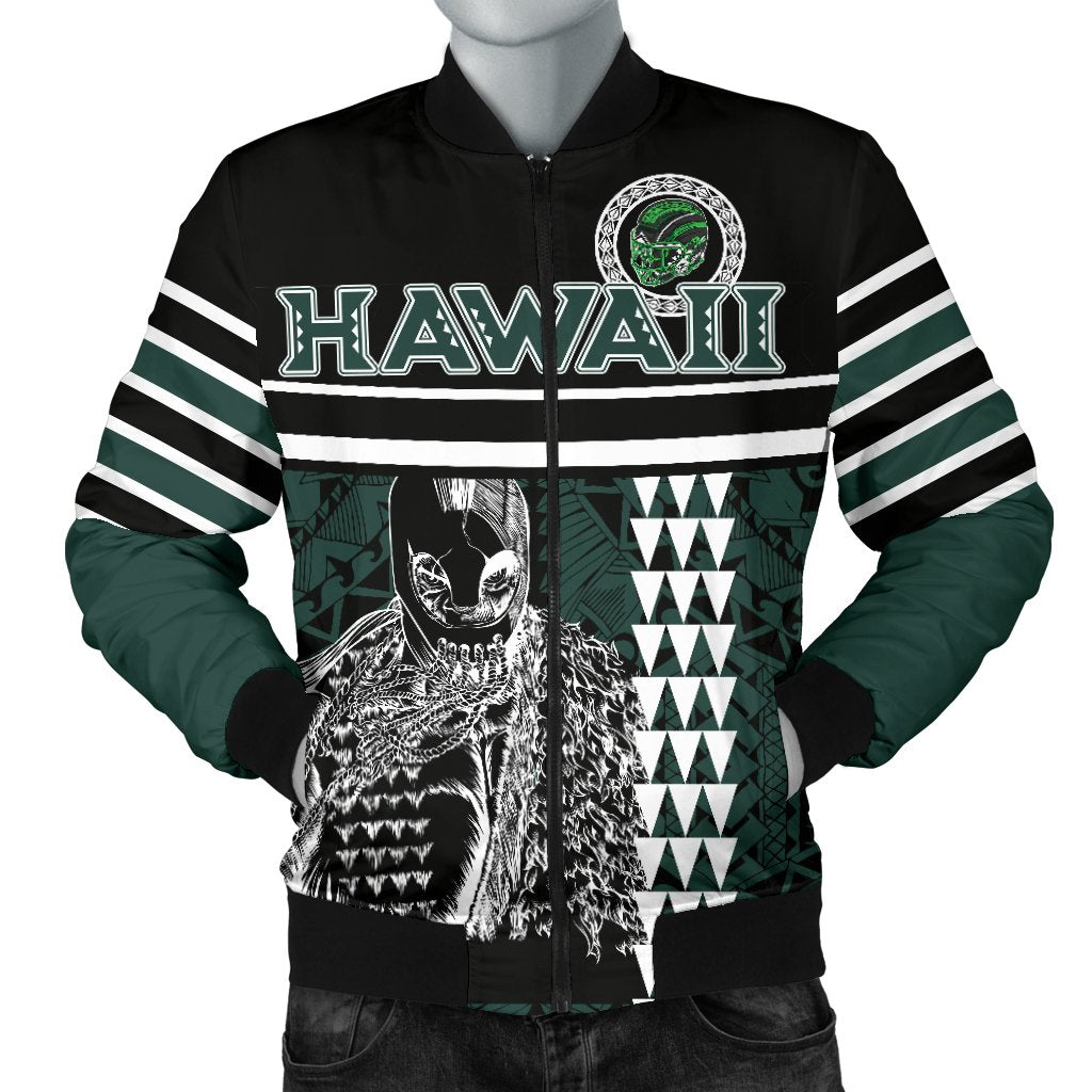 Personalised - Hawaii Kakau Polynesian Warrior Football Men's Bomber Jacket - Rainbow Style Green - Polynesian Pride