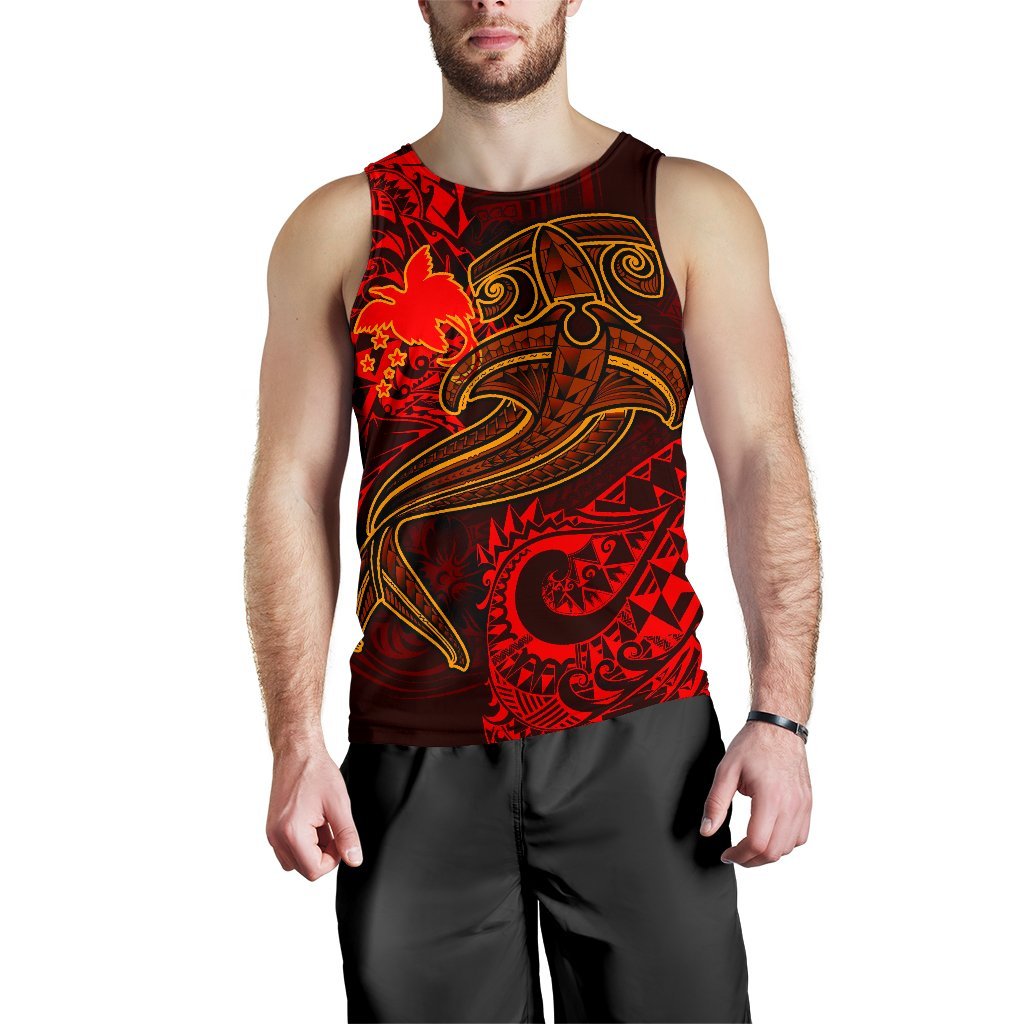 Papua New Guinea Men's Tank Top - Red Shark Polynesian Tattoo - Polynesian Pride