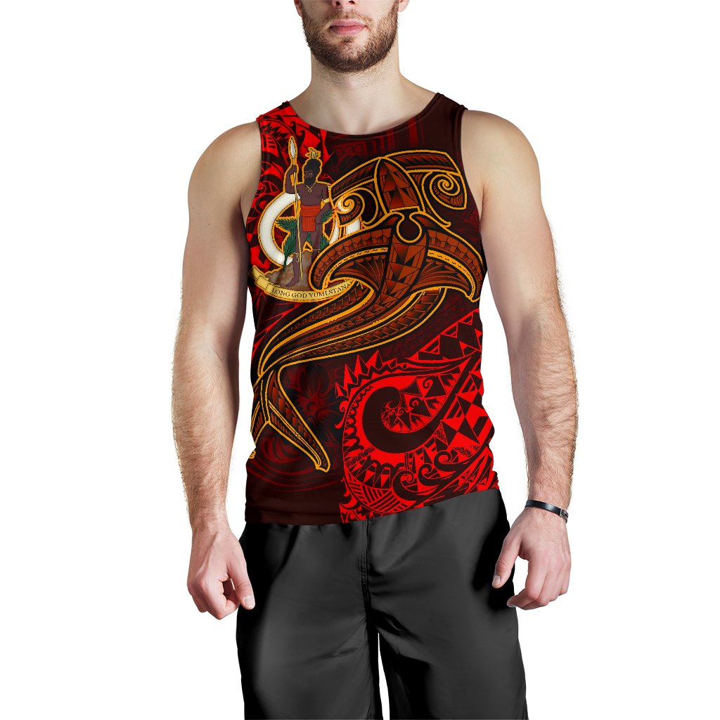 Vanuatu Polynesian Men's Tank Top - Red Shark Polynesian Tattoo - Polynesian Pride