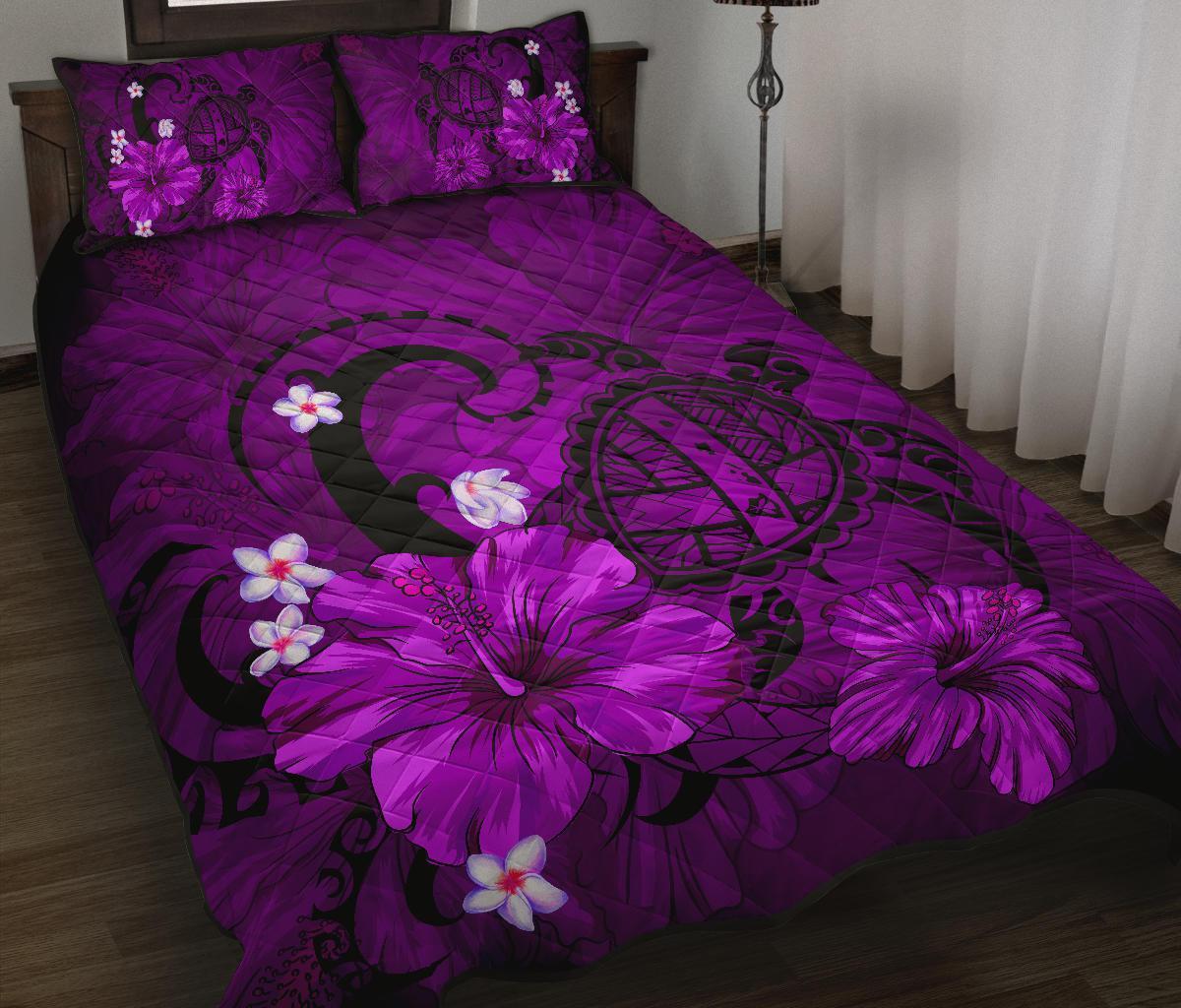 Hawaii Turtle Poly Tribal Quilt Bed Set - Purple - Polynesian Pride
