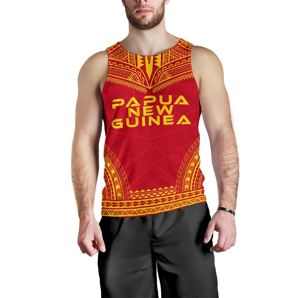 Papua New Guinea Men's Tank Top - Polynesian Chief Flag Version Red - Polynesian Pride