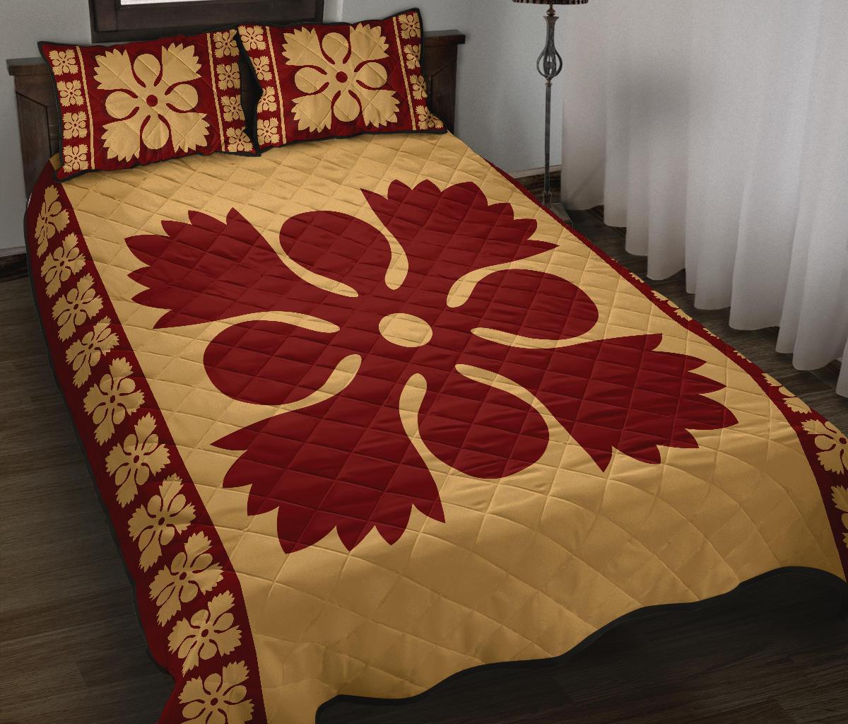Hawaiian Quilt Pattern Plants And Tropical Flora Quilt Bed Set - Polynesian Pride
