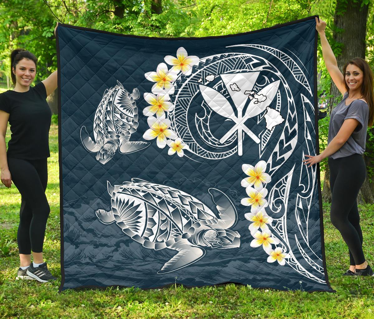 Hawaii Turtle Plumeria Polynesian Premium Quilt - Sease Style Blue - Polynesian Pride