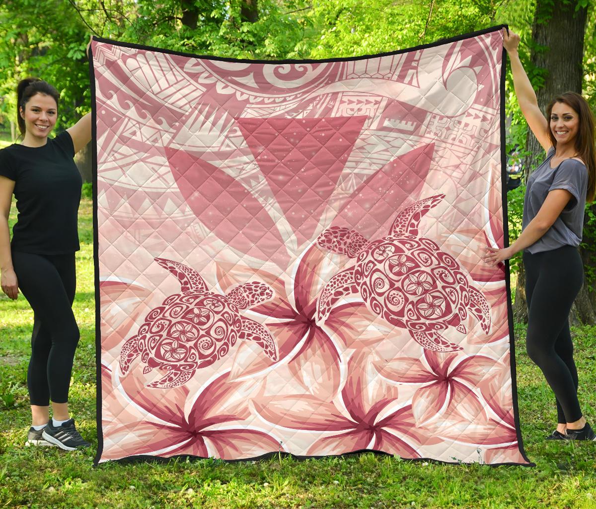 Hawaii Turtle Kanaka Plumeria Polynesian Pink Premium Quilt Pink - Polynesian Pride