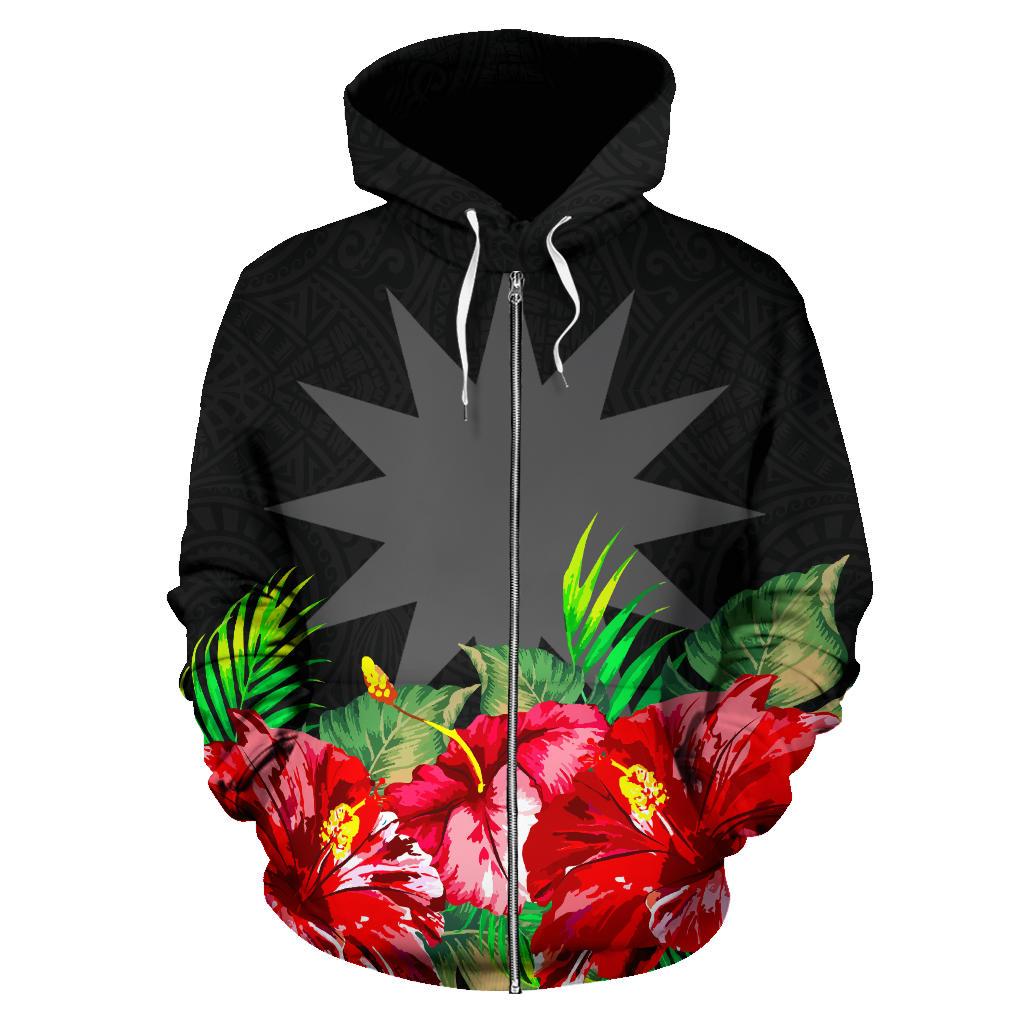 Nauru Polynesian Zip Hoodie Black Hibiscus - Polynesian Pride