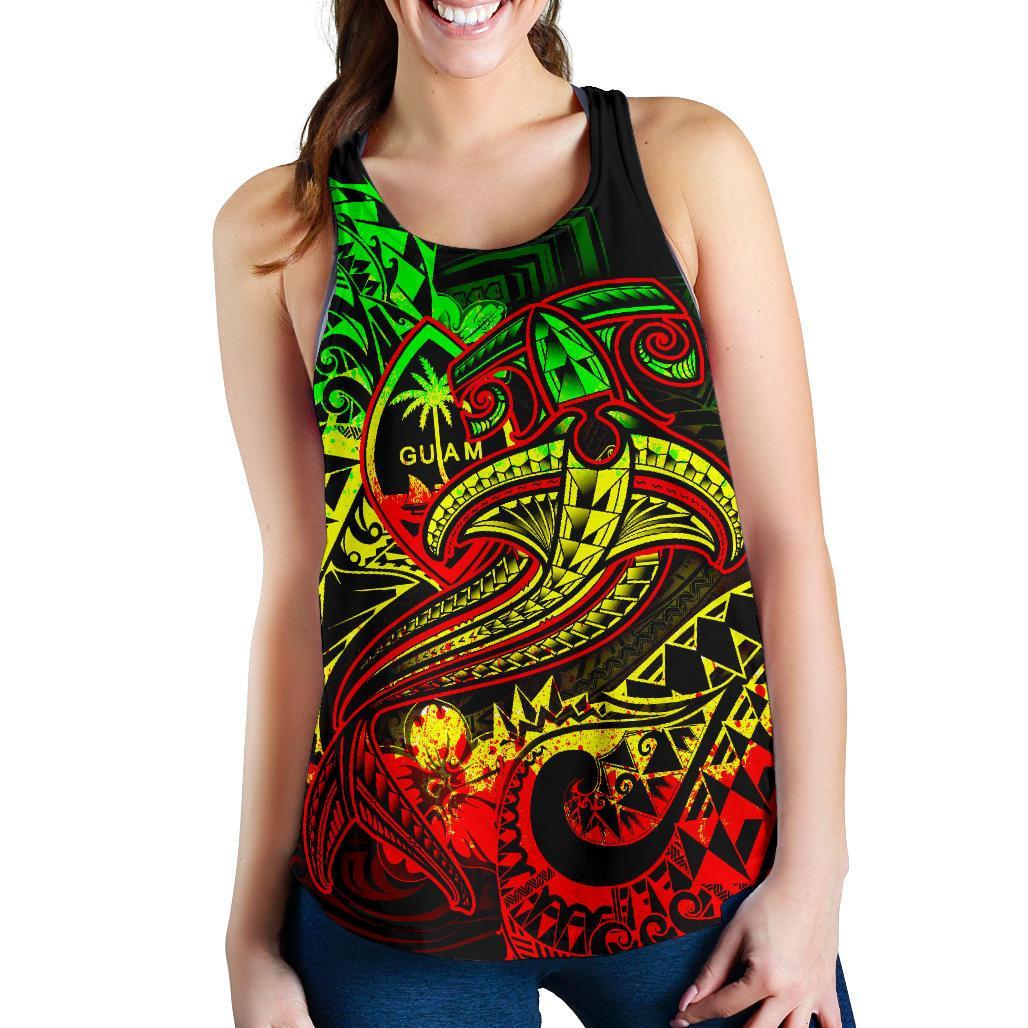 Guam Polynesian Women's Racerback Tank - Reggae Shark Polynesian Tattoo - Polynesian Pride