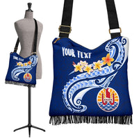 Guam Personalised Crossbody Boho Handbag - Guam Seal Polynesian Patterns Plumeria (Blue) - Polynesian Pride
