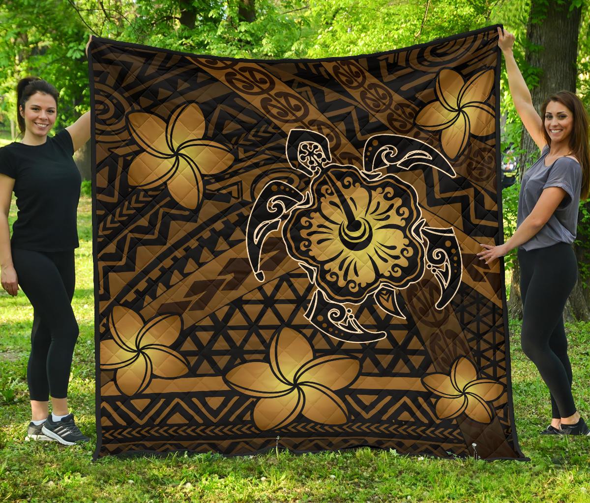 Hawaii Mix Polynesian Turtle Plumeria Premium Quilt - AH - Nick Style - Brown Brown - Polynesian Pride