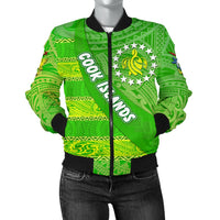 Cook Islands Women Bomber Jacket Polynesian Victorian Vibes Green - Polynesian Pride