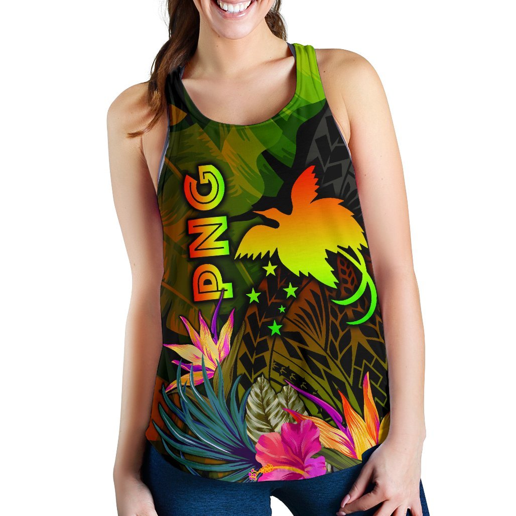 Papua New Guinea Polynesian Women's Racerback Tank - Hibiscus and Banana Leaves - Polynesian Pride
