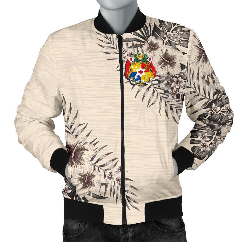 Tonga Men's Bomber Jacket - The Beige Hibiscus - Polynesian Pride
