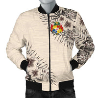 Tonga Men's Bomber Jacket - The Beige Hibiscus - Polynesian Pride