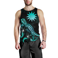 Nauru Polynesian Men Tank Top - Turtle With Blooming Hibiscus Tuquoise - Polynesian Pride