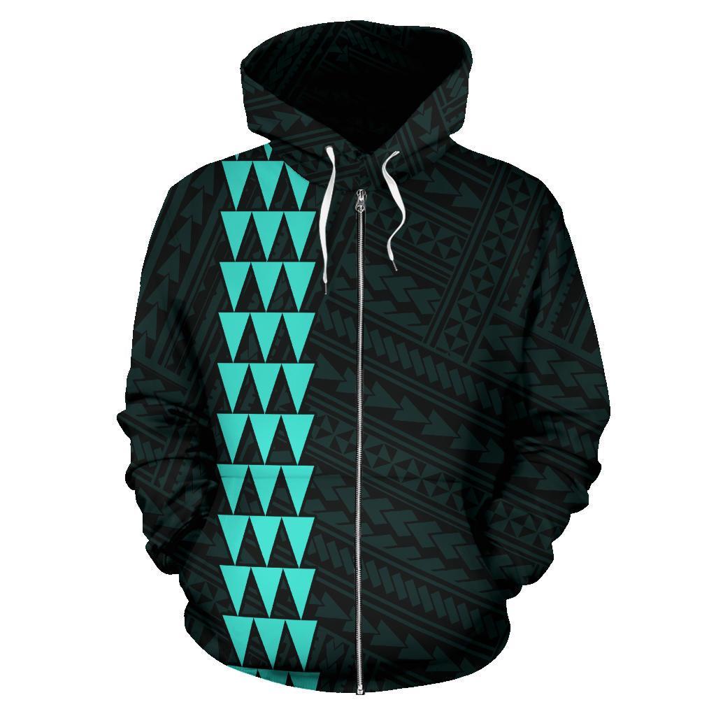 Polynesian Kakau Turtle Map of Hawaii Zip Hoodie Turquoise - Polynesian Pride